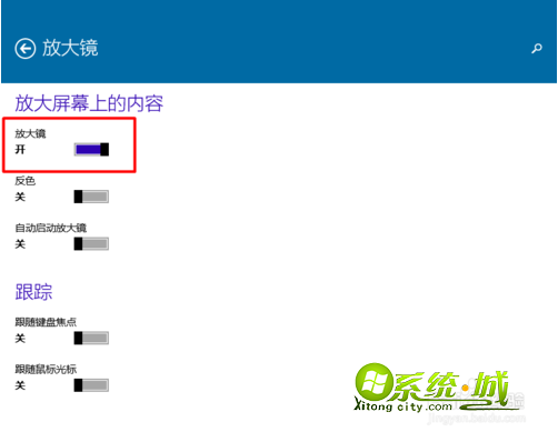 切换至“放大镜”选项，将放大镜打开